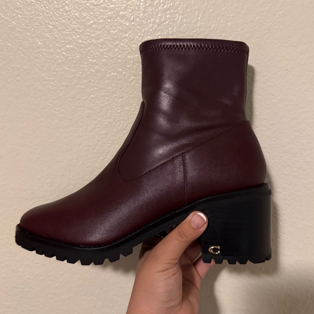 Coach Joy Leather Bootie in Dark Cranberry
